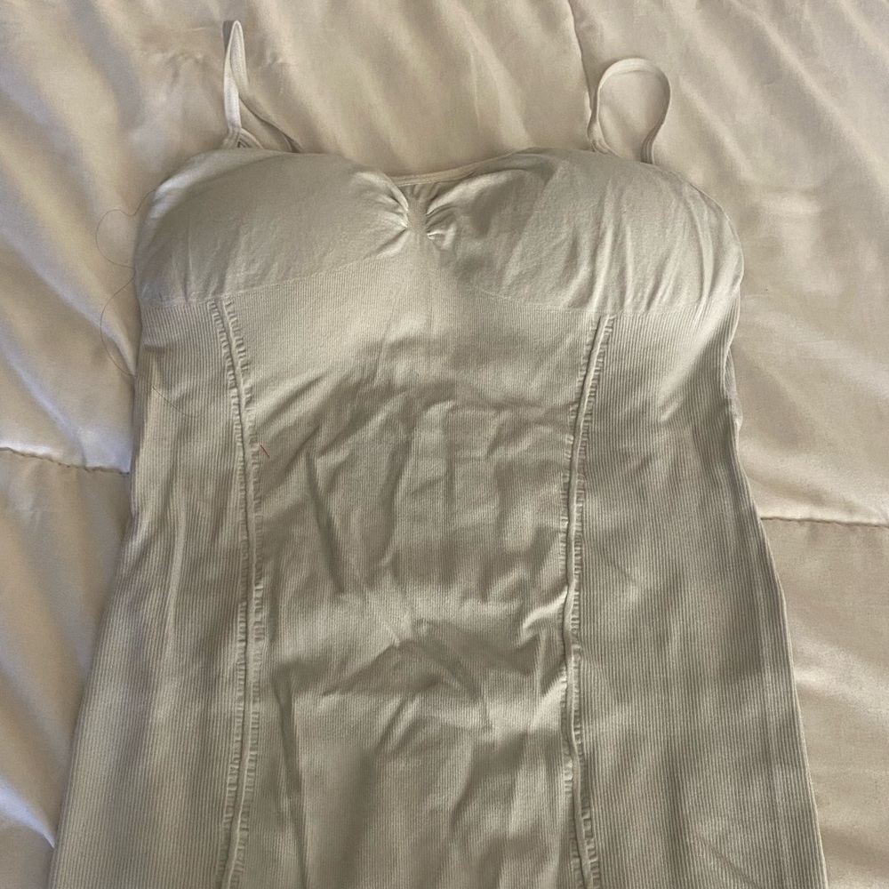 Plain white tank top with built in sports bra